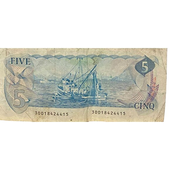 1979 Canada $5 Dollar Banknote With Fishing Scene & Sir Wilfrid Laurier Portrait - Picture 5 of 8